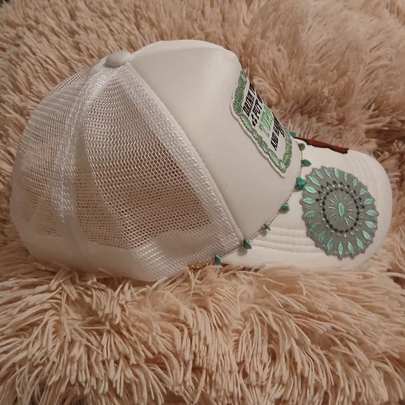 White Cap with Green and Red Embroidery - Picture 2 of 4